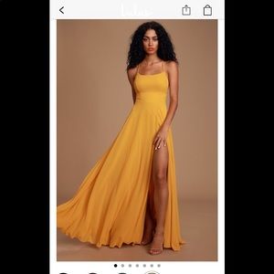 Lulus Dreamy Romance Mustard Maxi Dress